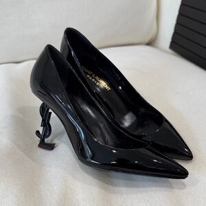 Saint Laurent Black Patent Heels with Logo Detail